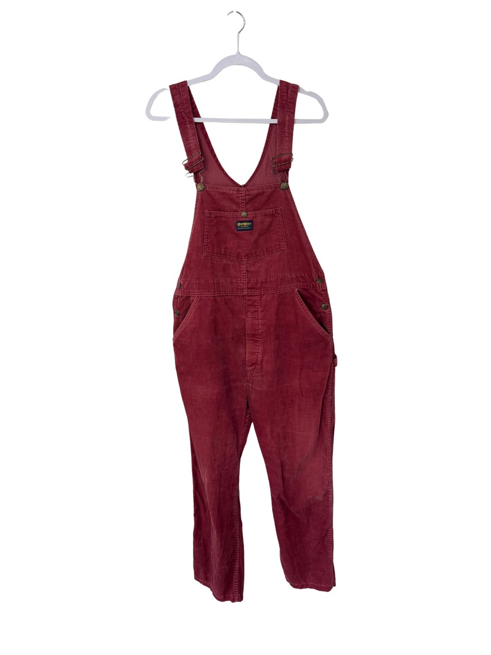 VTG OshKosh B'gosh Overalls Adult Pink Red Rose Corduroy Vestbak Size 34/L